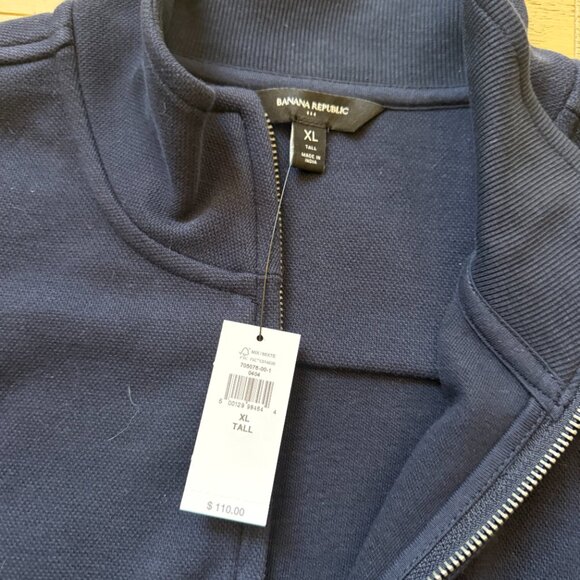 NWT Men's Full Zip Knit Sweater Banana Republic, Navy Blue XL TALL - Picture 3 of 5